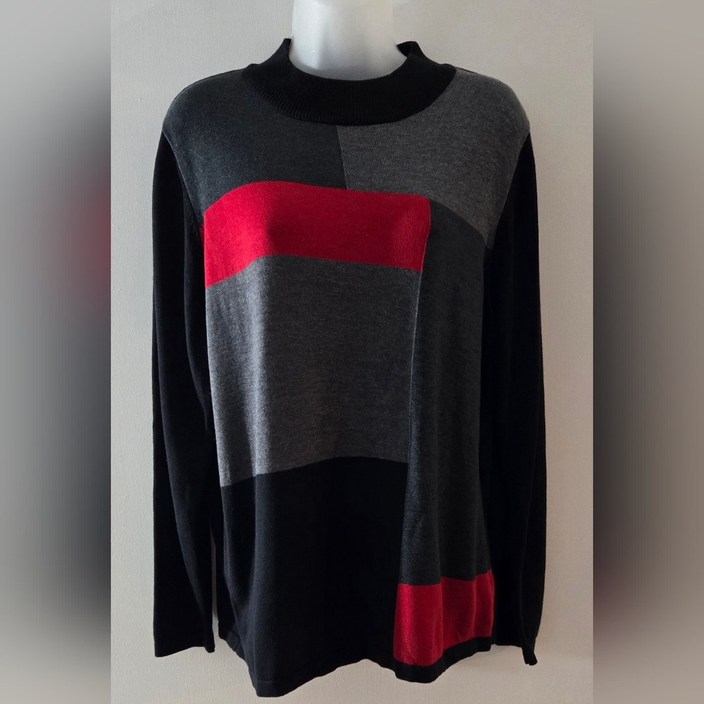 Allison Daley Sweater Sz Large Red Gray Black Long Sleeve Euc